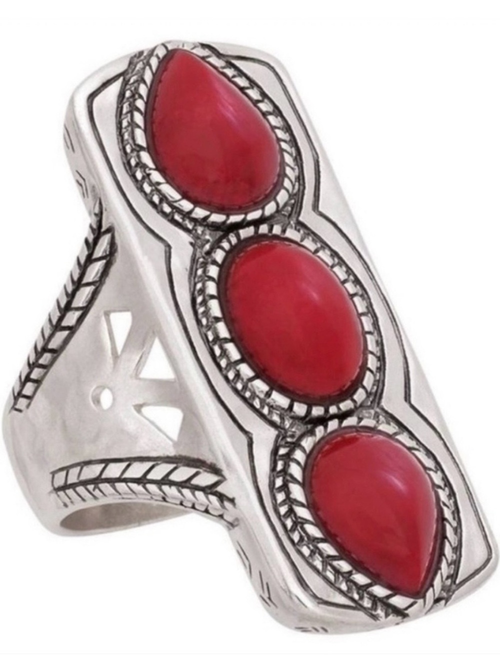 Silpada Sterling Silver Red Triple Stone Navajo-Inspired Ring